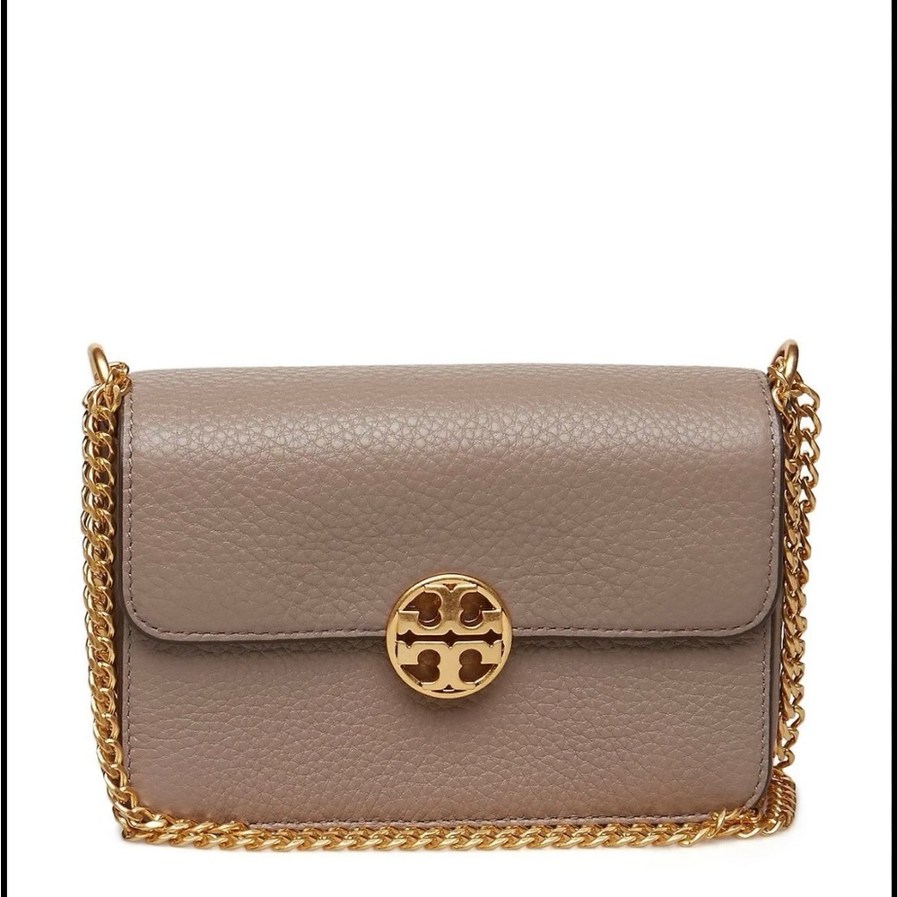 Tory Burch Small Beige Leather Crossbody Bag.